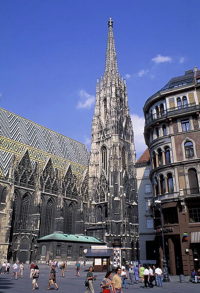 Europe, Austria, Vienna. Graben street scene and St. Stephens church