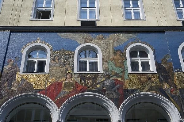 Europe, Austria, Vienna, mural by Erneuert on building on Karntner Street