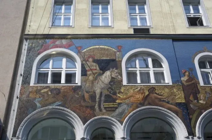 Framed Print : Europe, Austria, Vienna, mural by Erneuert on building on Karntner Street