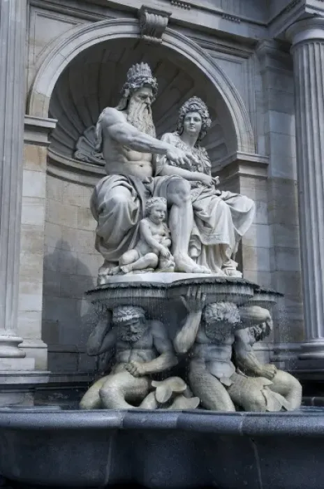 Framed Print : Europe, Austria, Vienna, statue and fountain outside Hofburg Palace, Michaelerplatz