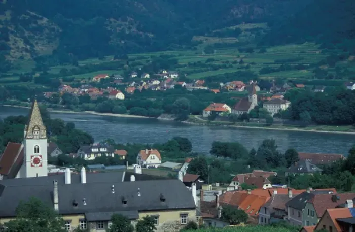 Framed Print : Europe, Austria, Wachau Region, township along the Danube River Framed Print : Europe, Austria, Wachau Region, township along the Danube River
