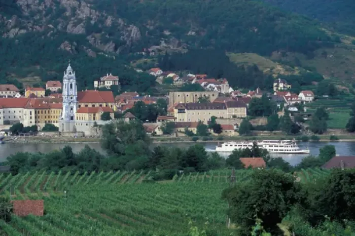 Framed Print : Europe, Austria, Wachau Region, Durnstein and Hotel Schloss