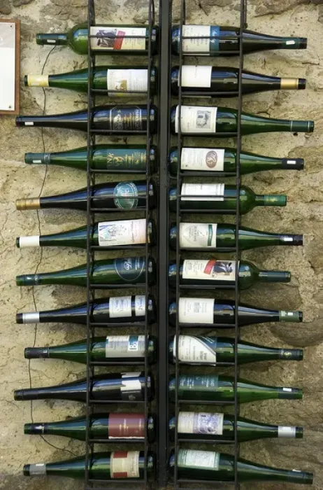 Framed Print : Europe, Austria, Wachau Valley, Lower Austria, Durnstein, wine bottle display