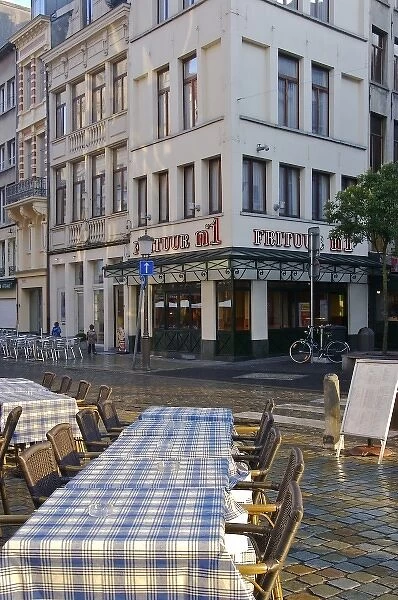 Europe, Belgium, Antwerp. Cafe tables in the sun in an Antwerp square, Number 1 French