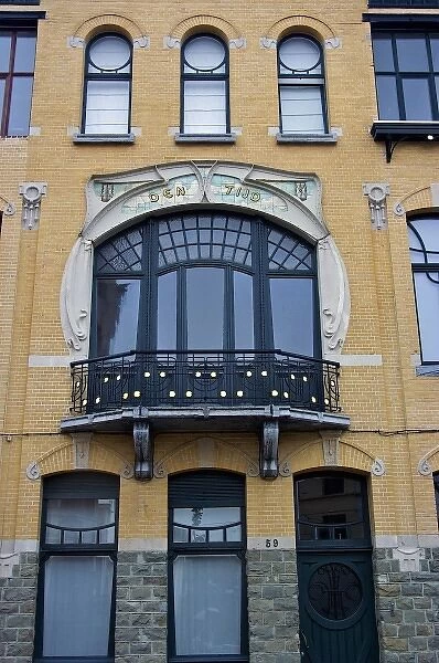 Europe, Belgium, Antwerp. An ornate Art Nouveau facade in Antwerps historic