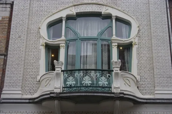 Framed Print : Europe, Belgium, Antwerp. An ornate window in a home in Antwerps historic Zurenborg