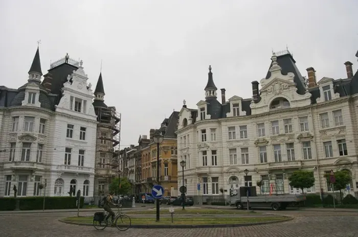Framed Print : Europe, Belgium, Antwerp. Palatial homes among the ecclectic architecture of Antwerp s