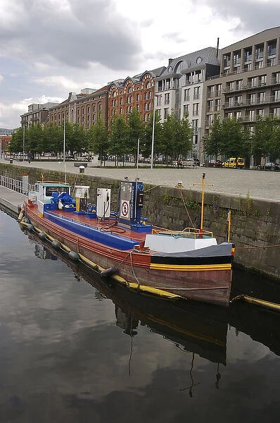Europe, Belgium, Antwerp. A small boat fitted with fuel pumps for use by other vessels