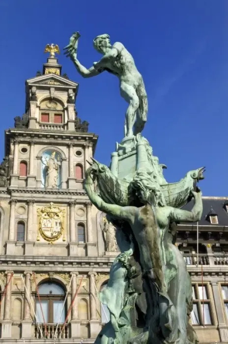 Framed Print : Europe, Belgium, Antwerpen, Antwerp, the Brabo Fountain by Jef Lambeaux (1887) in