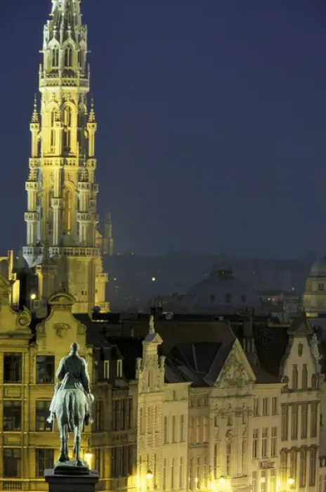 Framed Print : Europe, Belgium, Brabant, Brussels Evening view, Hotel de Ville and city Framed Print : Europe, Belgium, Brabant, Brussels Evening view, Hotel de Ville and city