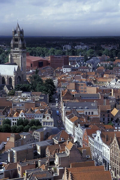 Europe, Belgium, Bruges The Belfort (Belfry); view of medieval Bruges from 272 ft