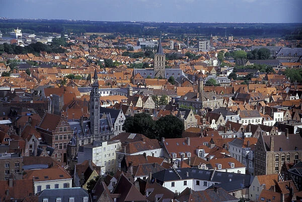 Europe, Belgium, Bruges The Belfort (Belfry), view of medieval Bruges from 272-foot