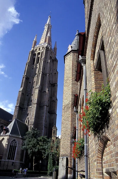 Europe, Belgium, Bruges Church of Our Lady; the huge church tower dominates the