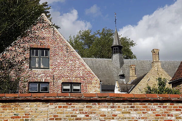 Europe, Belgium, Brugges. Gabled roof and steeple of Brugges