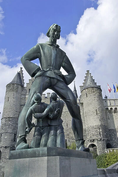 Europe, Belgium, Flanders, Antwerp Province, Antwerp, statue of Lange Wapper outside