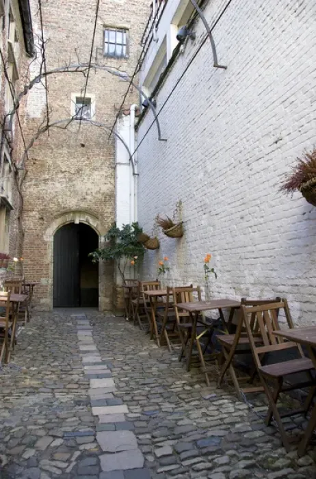 Framed Print : Europe, Belgium, Flanders, Antwerp Province, Antwerp, cafe in alleyway