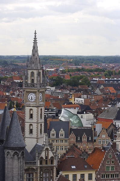 Europe, Belgium, Ghent. From the top of the belfry, a view of Ghents medieval