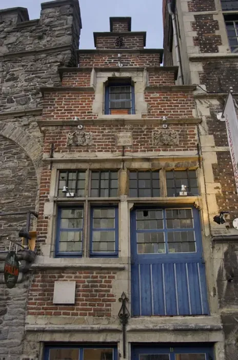 Framed Print : Europe, Belgium, Ghent. A narrow brick structure squeezed among Ghents historic Framed Print : Europe, Belgium, Ghent. A narrow brick structure squeezed among Ghents historic