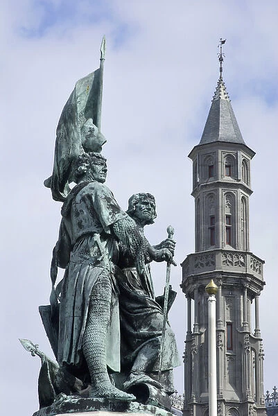 Europe, Belgium, West Flanders, Bruges, Statue of Jan Breide and Pieter de Coninc