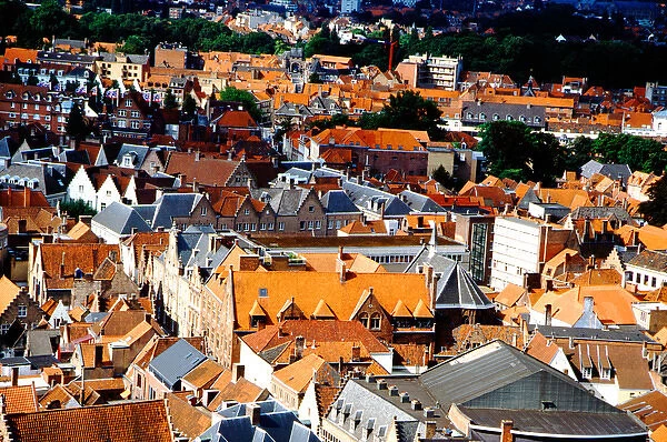 Europe, Belgium, West Flanders Province, Bruges (aka Brugge). View of Bruges rooftops