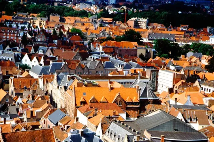 Framed Print : Europe, Belgium, West Flanders Province, Bruges (aka Brugge). View of Bruges rooftops