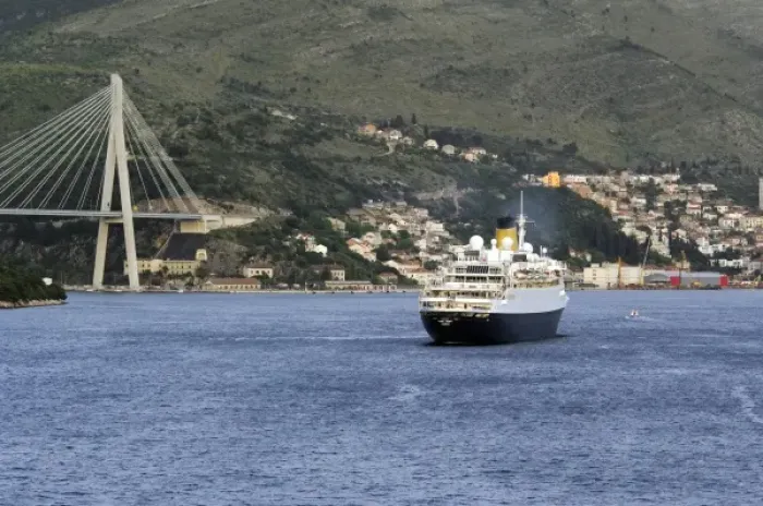 Framed Print : Europe, Croatia. Cruise ship sailing into the port of Dubrovnik Framed Print : Europe, Croatia. Cruise ship sailing into the port of Dubrovnik