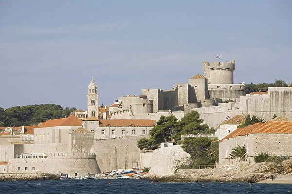 Europe, Croatia, Dalmatia, Dubrovnik. Old city walls (built 10th century), stone houses