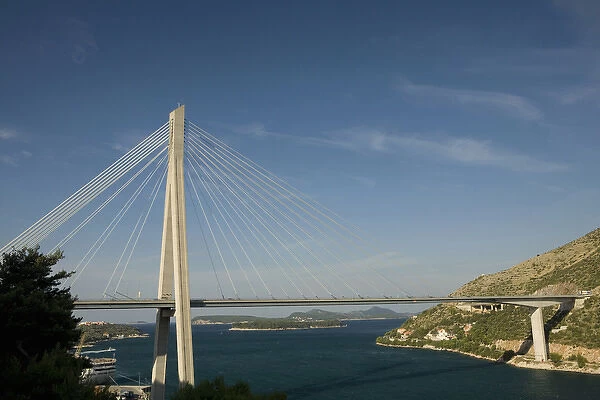 Europe, Croatia, Dalmatia, Dubrovnik. Franjo Tudman Bridge, elegant suspension bridge