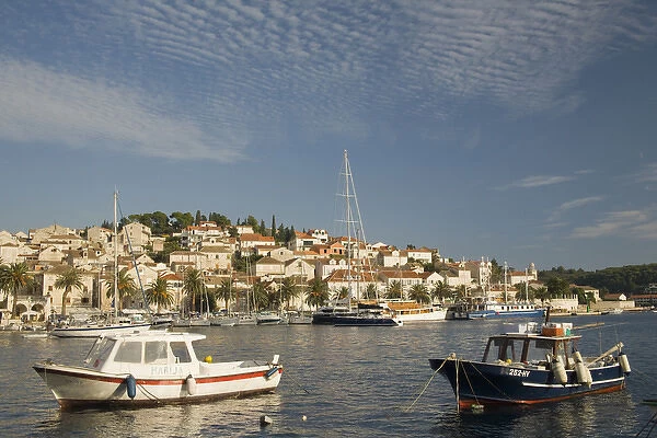 Europe, Croatia, Dalmatia, Hvar Island, Hvar town. Fishing boats in harbor