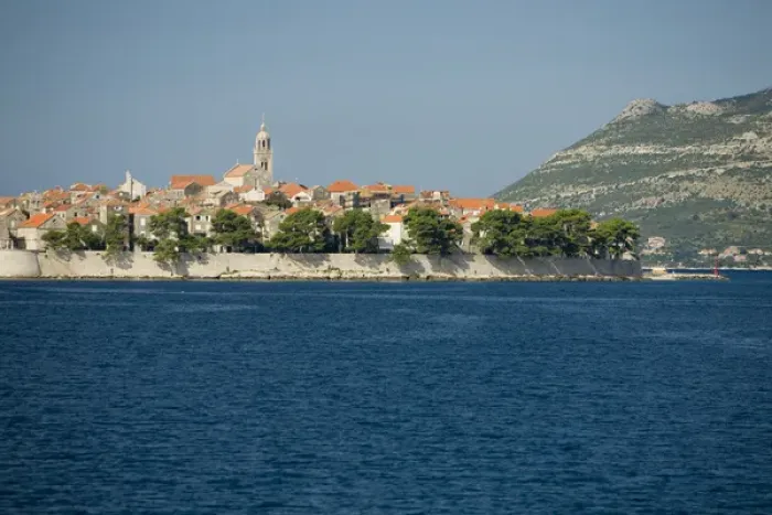 Framed Print : Europe, Croatia, Dalmatia, Korcula Island, Korcula town. View of town from Adriatic Sea Framed Print : Europe, Croatia, Dalmatia, Korcula Island, Korcula town. View of town from Adriatic Sea