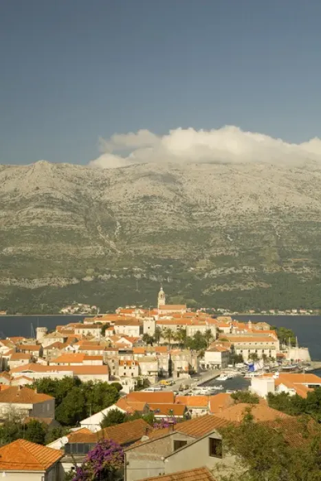 Framed Print : Europe, Croatia, Dalmatia, Korcula Island, Korcula town. View of town perched on peninsula Framed Print : Europe, Croatia, Dalmatia, Korcula Island, Korcula town. View of town perched on peninsula
