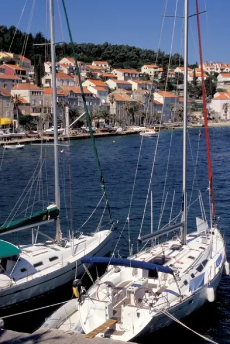 Framed Print : Europe, Croatia, Dalmatia, Korcula. Yachts in harbor Framed Print : Europe, Croatia, Dalmatia, Korcula. Yachts in harbor