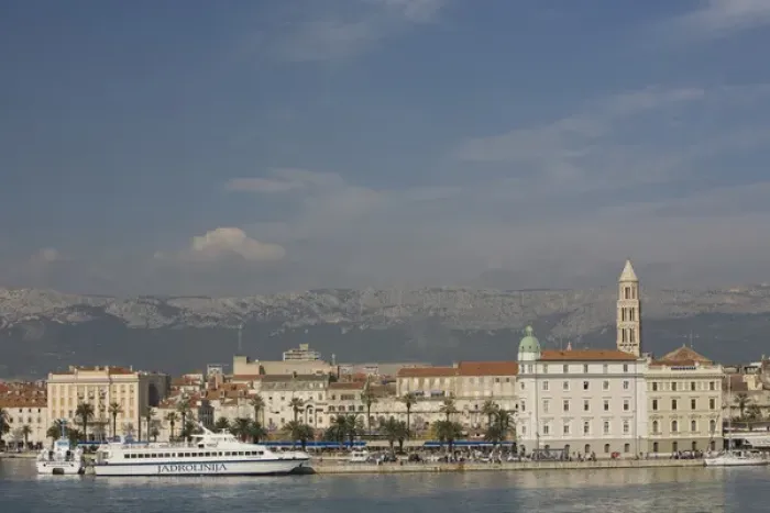 Framed Print : Europe, Croatia, Dalmatia, Split. Waterfront promenade (known as the Riva), and ferry boat Framed Print : Europe, Croatia, Dalmatia, Split. Waterfront promenade (known as the Riva), and ferry boat