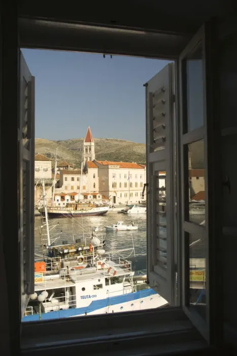 Framed Print : Europe, Croatia, Dalmatia, Trogir, a UNESCO World Heritage site. Seafront with boats