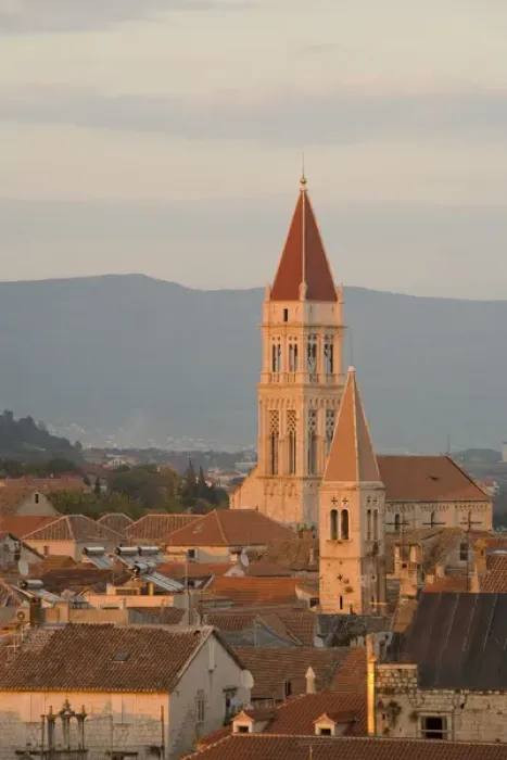 Framed Print : Europe, Croatia, Dalmatia, Trogir, a UNESCO World Heritage site. Red tile roofs