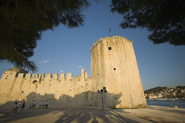 Europe, Croatia, Dalmatia, Trogir, a UNESCO World Heritage site. Crennelated walls