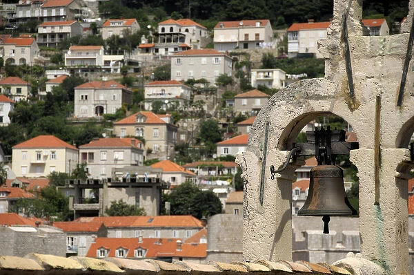 Europe, Croatia. Medieval walled city of Dubrovnik. Bell tower views from on top