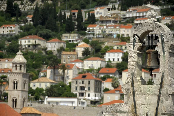 Europe, Croatia. Medieval walled city of Dubrovnik. Bell tower views from on top