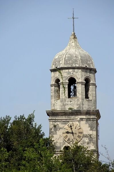 Europe, Croatia. Seaside resort town of Cavtat, historic clock tower