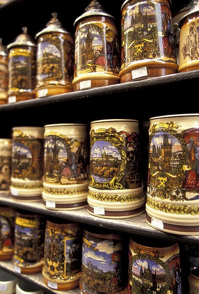 Europe, Czech Republic, Cent. Bohemia, Prague (Praha) Old Town; souvenirs; beer steins