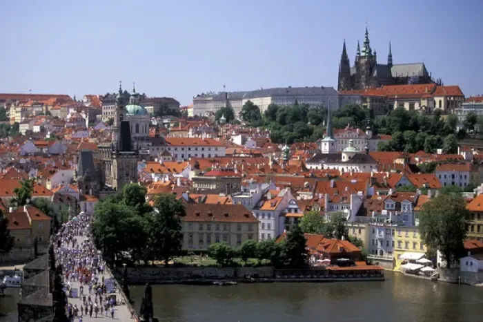 Framed Print : Europe, Czech Republic, Cent. Bohemia, Prague (Praha) Activity on Charles Bridge