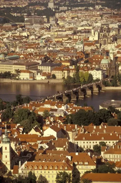 Framed Print : Europe, Czech Republic, Cent. Bohemia, Prague (Praha) Charles Bridge and Old Town