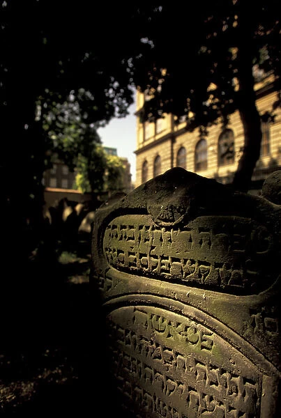 Europe, Czech Republic, Central Bohemia, Prague (Praha) Josefov; Jewish Prague; headstones