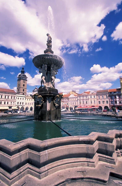 Europe, Czech Republic, Ceske Budejovice, fountain