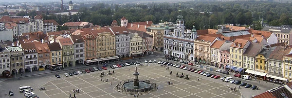 Europe, Czech Republic, Ceske Budejovice. The Town Hall and Otakar II Square in Ceske