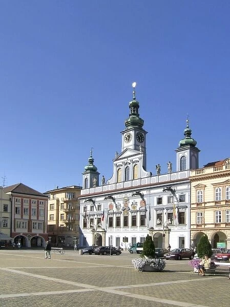 Europe, Czech Republic, Ceske Budejovice. The Town Hall on Otakar II Square in Ceske