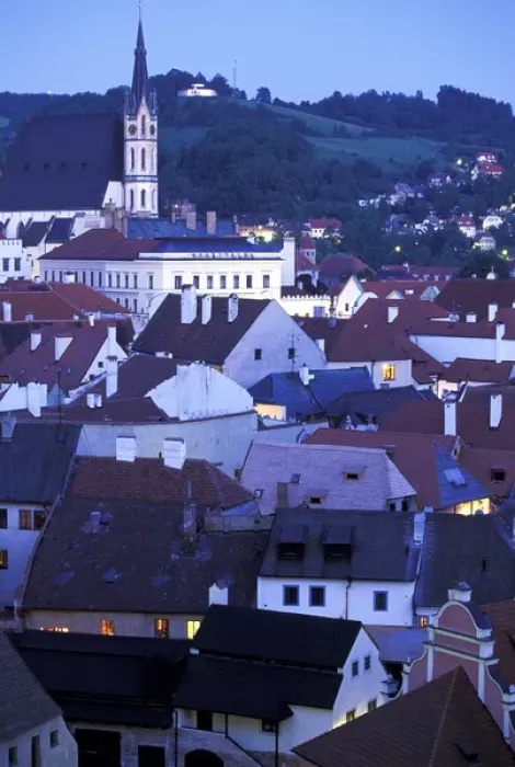 Framed Print : Europe, Czech Republic, Cesky Krumlov. Town view from Krumlov Chateau