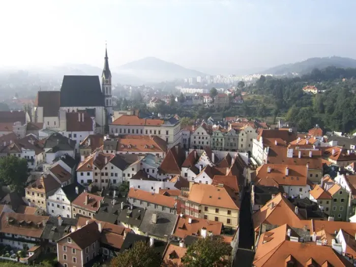 Framed Print : Europe, Czech Republic, Cesky Krumlov. Autumn mist spills over the medieval town Framed Print : Europe, Czech Republic, Cesky Krumlov. Autumn mist spills over the medieval town