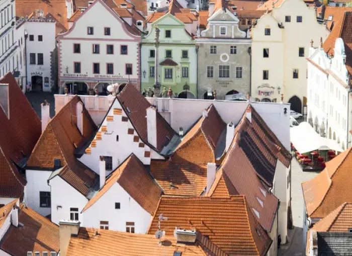 Framed Print : Europe; Czech Republic; Chesky Krumlov. Rooftop view of town