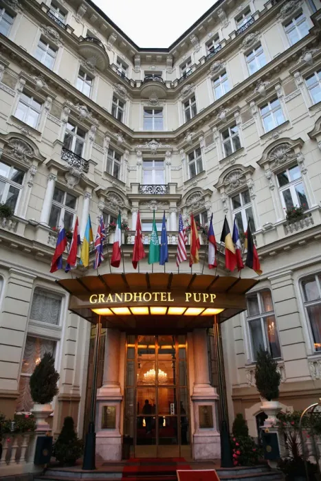 Framed Print : Europe, Czech Republic, The entrance of Grand Hotel Pupp in Karlovy Vary